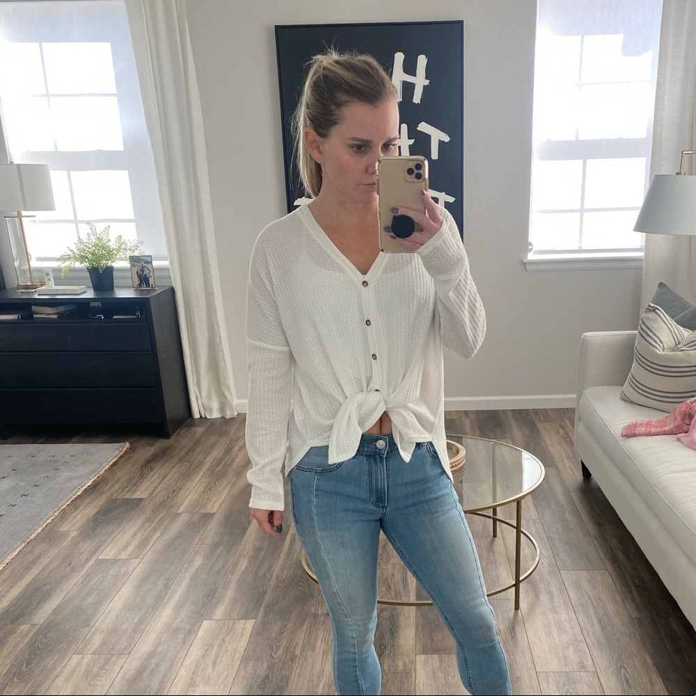 NEW Oversized Button Down White Waffle Shirt - Can Tie Or Button
